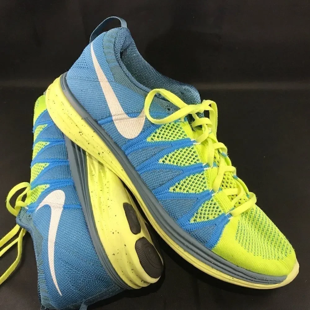 NIKE Mens Flyknit Lunar 2 Sz 10 US 44 EUR Volt Blue 9 UK Running Shoes
